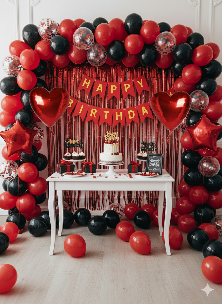 Happy Birthday Decoration Complete 13pcs (Red & Black)